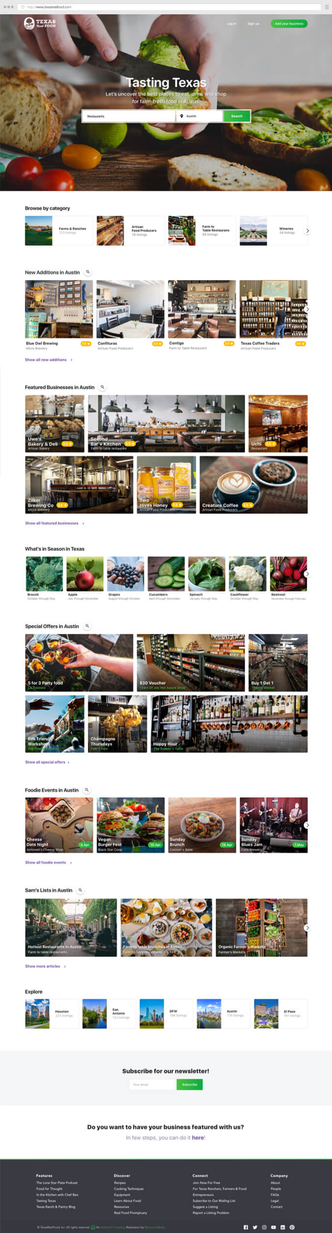 Texas Real Food Homepage Mock up